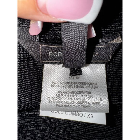 Sexy Bcbg Max‎ Azria XS Black Gold Mini Metallic Bandage Skirt Y2K Club Luxury - Picture 6 of 7